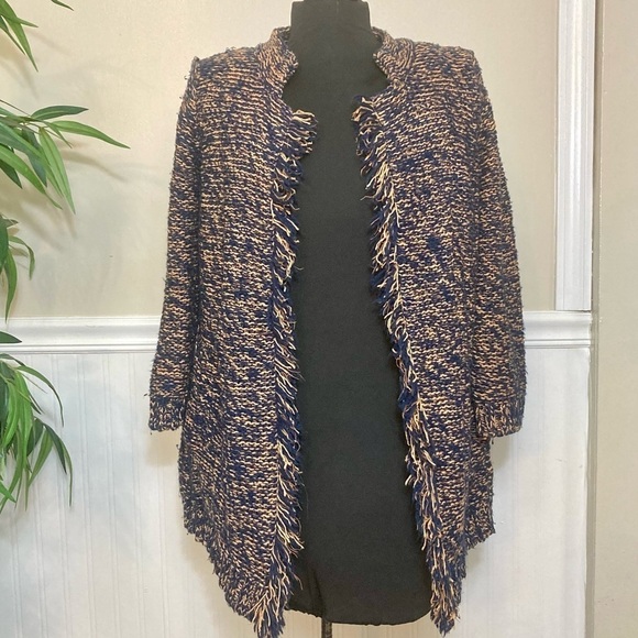 Anthropologie SPARROW Marled Peat Cardigan Open Front SIZE S Linen Blend Fringe. - Picture 11 of 13